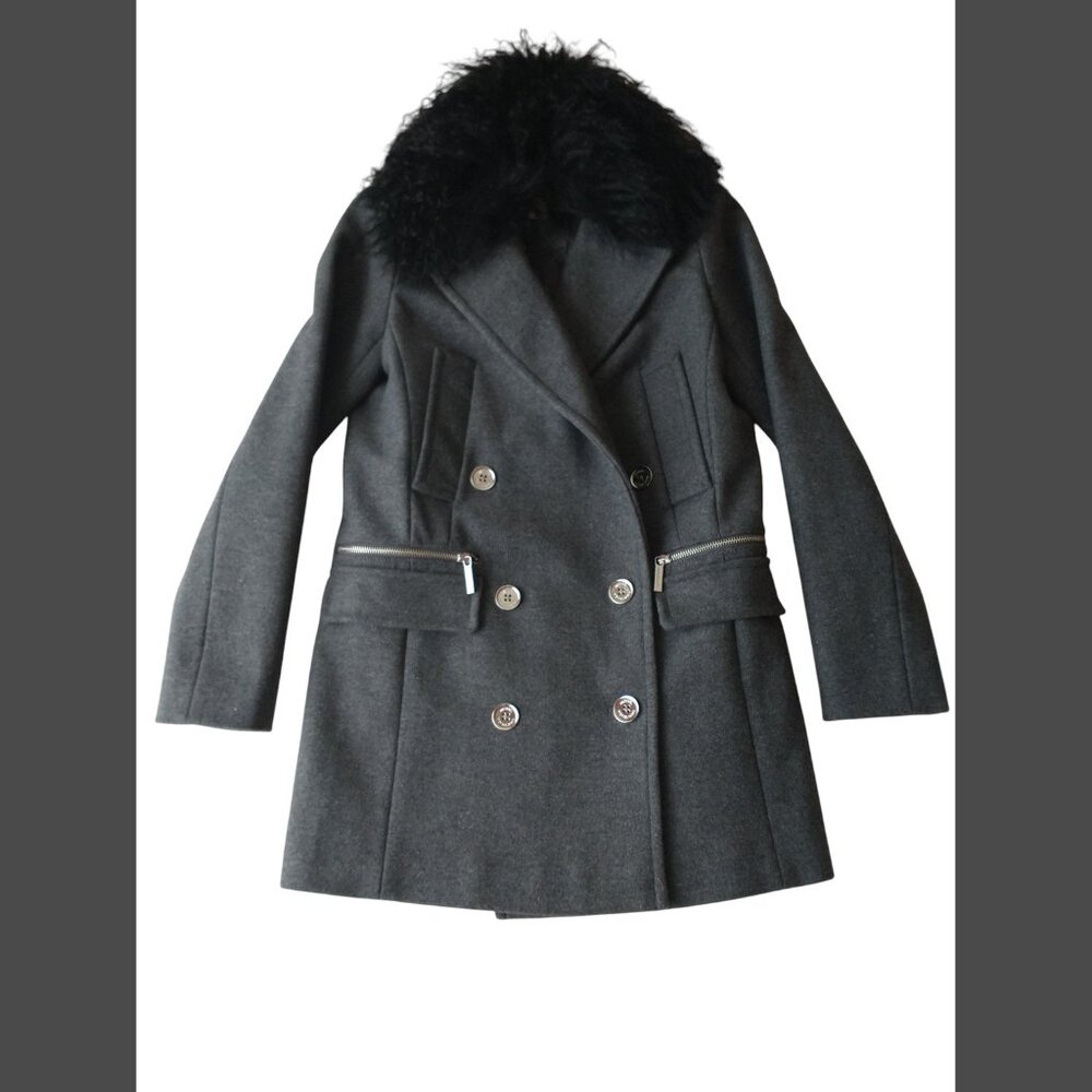 Coat with Mongolian sheepskin fur collar - small